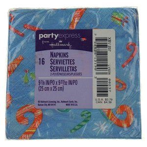 Hallmark Party Express Beverage Napkins Candy Canes Holiday Christmas Lot 8 Pack